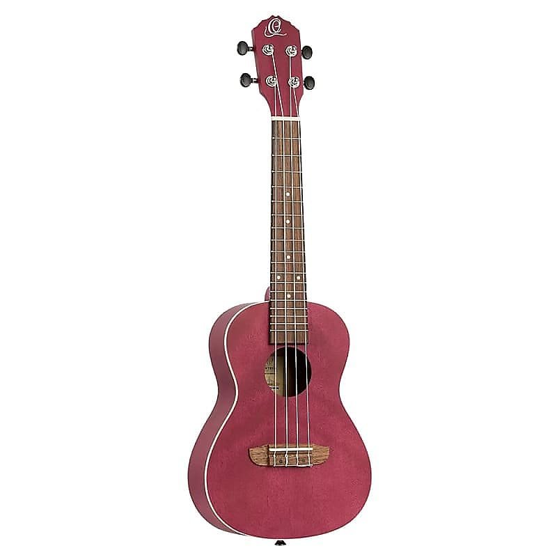 Ukelele de concierto serie Earth de Ortega Guitars RURUBY en color frambuesa rubí con video de demostración